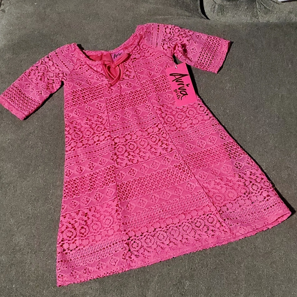 Aviva girls hot pink lace dress
